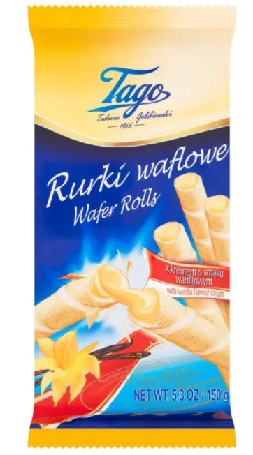 TAGO -Rurki waflowe waniliowe/ Roll wafers with vanilla filling 150 g (70967)