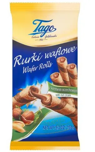 TAGO -Rurki waflowe orzechowe/ Roll wafers with nut filling 150 g (70998)