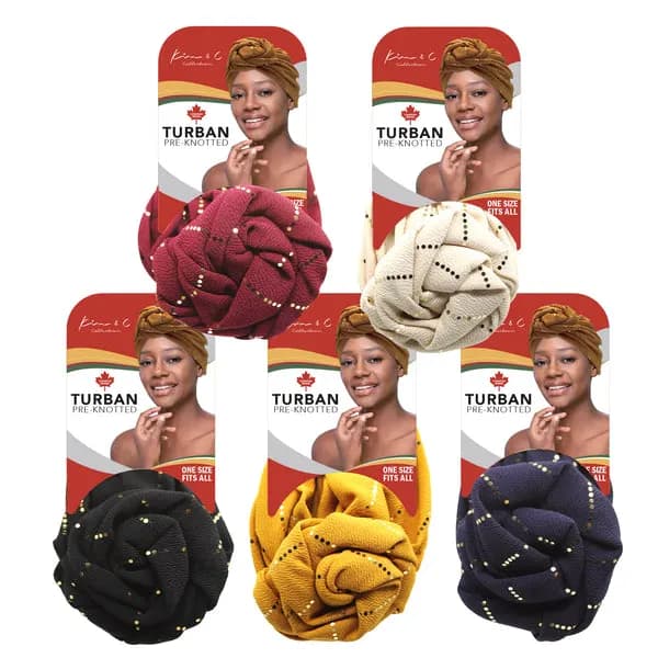 KIM & C Premium Pre-Knotted Turban with Gold Line - Ivory