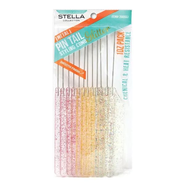 MAGIC COLLECTION Pin Tail Comb Glitter 12pcs Bulk Pack