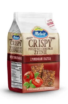 MELVIT -Pieczywo chrupkie Zytnie z pomidorami i bazylia / Wholegrain Rye Crispy Bread 150g