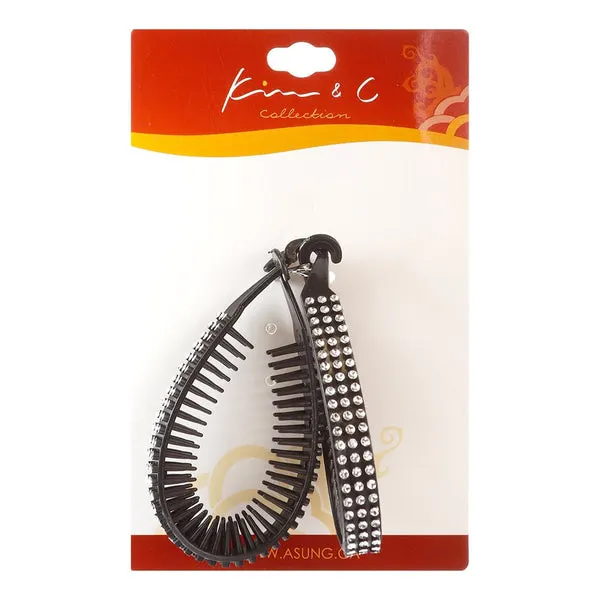 KIM & C 2pcs Flexible Comb Hair Clips - Black with Stone