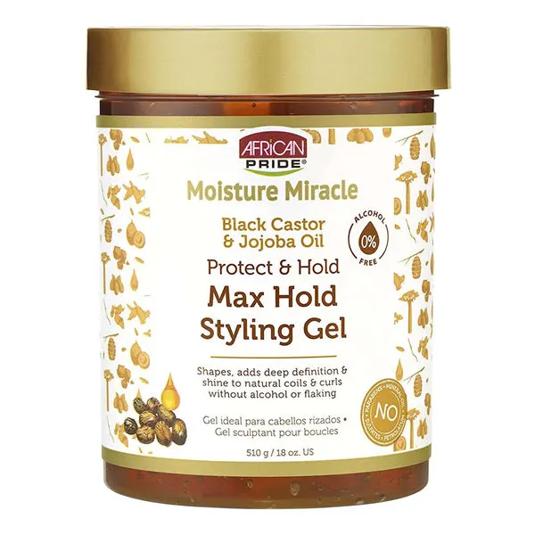 AFRICAN PRIDE Moisture Miracle Max Hold Styling Gel (18oz) - Black Castor Oil & Jojoba Oil
