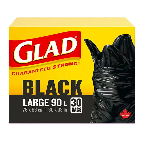 GLAD Black Garbage Bag - Large 90L (30 Bags)