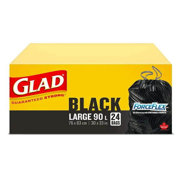 GLAD Black Garbage Bag Force Flex Drawstring - Large (24 Bags)
