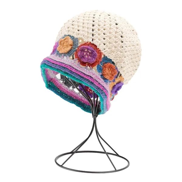 KIM & C Handmade Fashion Floral Net Hat - Beige